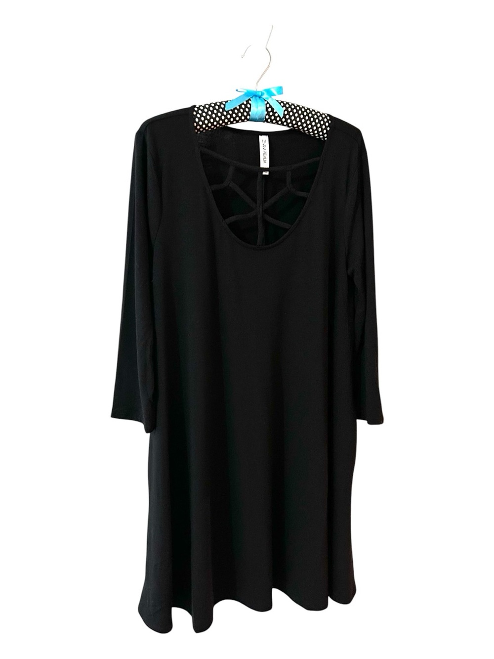 Black Long-Sleeve Swing Dress with Strappy Front Scoop Neck